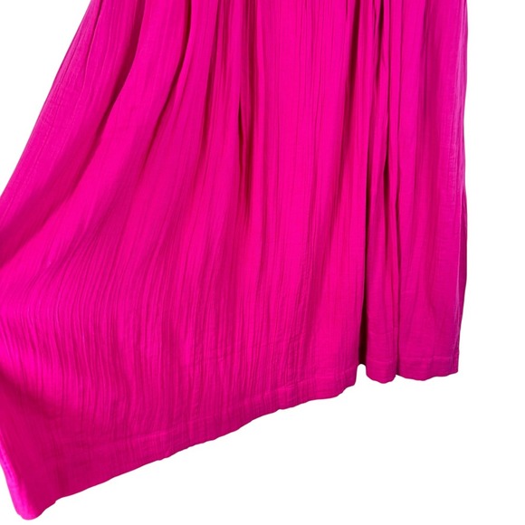 Mara Hoffman Women's Dress XXS Hot Pink 3/4 Sleeve V Neck Midi Pleated Pockets - Picture 4 of 9